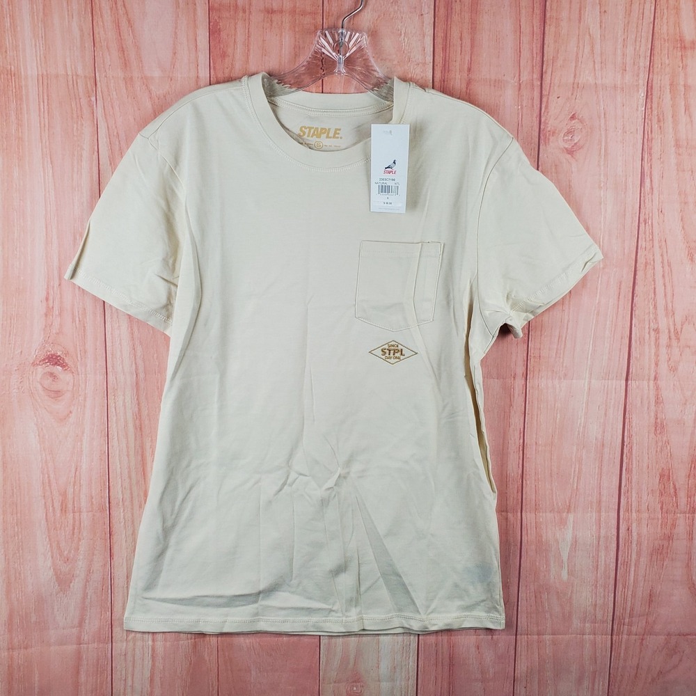 Staple Pigeon T Shirt Mens Small Natural Cotton Embroidered Single STPL Day One